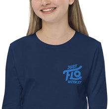 Load image into Gallery viewer, FLO Youth Long Sleeve Tee (Embroidered Aqua/Teal)
