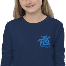 Load image into Gallery viewer, FLO Youth Long Sleeve Tee (Embroidered Aqua/Teal)